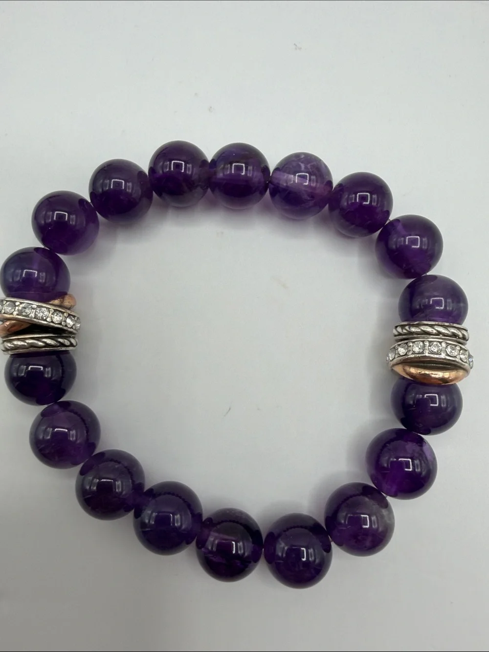 Brighton Neptunes Ring Beaded Purple Agate Stretch Band Bracelet